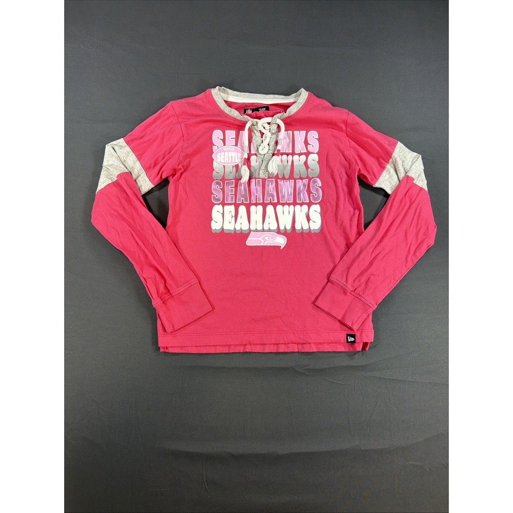 Girls New Era Seattle Seahawks Pink Lace Up Long Sleeve Shirt Size 7/8